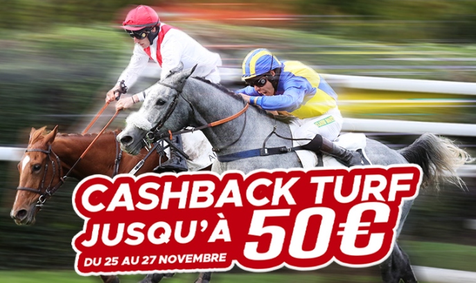 Jusqu'à 50 € de paris offerts avec le Cashback Turf de Betclic !