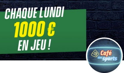 1000 euros de gains chaque semaine avec Le Café des Sports d'Unibet !