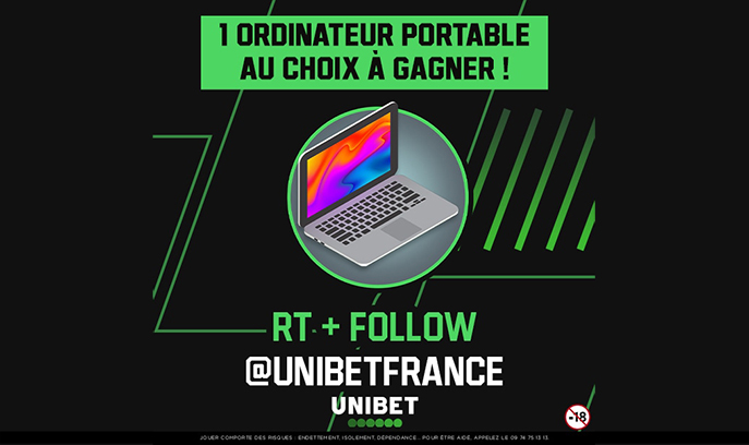 Participez au "RT + Follow" d'Unibet pour tenter de gagner un ordinateur portable !