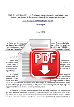 Pratiques, comportements, habitudes des joueurs qui jouent  des jeux d'argent sur Internet par Jean-Pierre MARTIGNONI