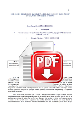 Sociologie des joueurs qui jouent  des jeux d'argent sur Internet par Jean-Pierre MARTIGNONI